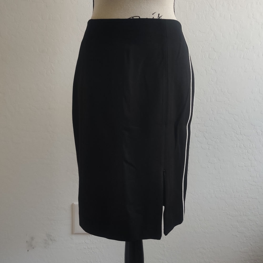 WHBM Business Casual Work Office Black Pencil Skirt with White striped Accents_4